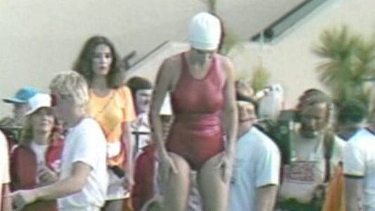 Battle of the Network Stars's Sexiest Scenes with Adrienne Barbeau. Sexy, SFW, red one piece. 660486