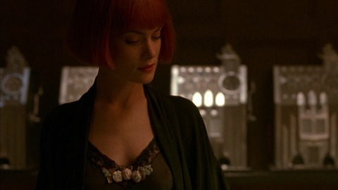 Lara Flynn Boyle in Mobsters (1991) Sexy Black Sheer Top Breast Through Dress 759151