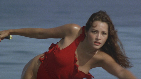 Barbara Carrera in Never Say Never Again (1983) Sexy Brunette Red One Piece 688230
