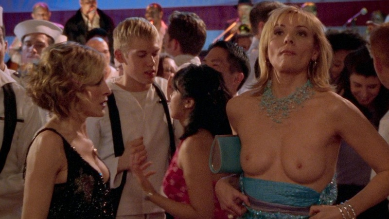 Kim Cattrall Naked as Samantha Jones. Breasts, blonde, blue dress. 676065