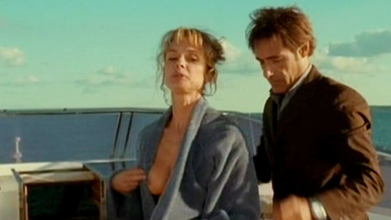 Maryam d'Abo Naked as Margaux. Breasts, blue robe, boat. 627171