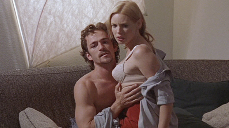 Hottest Olivia d'Abo Scene in The Enemy. Underwear, SFW, sitting on man's lap. 672896