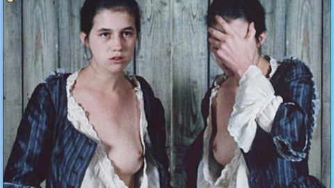 Charlotte Gainsbourg Naked in Night Sun. Breasts, black hair, dress torn open. 594685