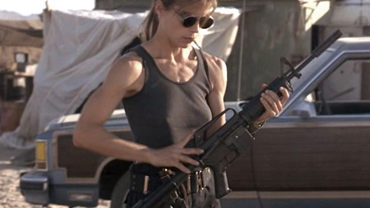 Hottest Sarah Connor Scenes. Sexy, black tank top, gun. 575409