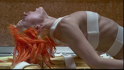 Milla Jovovich in The Fifth Element (1997) Sexy Arched Back Leather Strap Outfit 685259