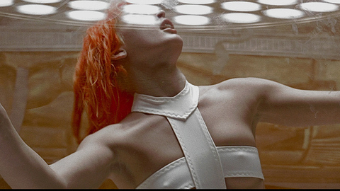 Milla Jovovich in The Fifth Element (1997) Sexy Leather Strap Outfit Orange Hair 685261