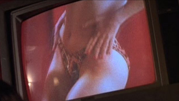 Sexiest Salma Hayek Scene in Four Rooms. Bikini, SFW, on tv screen. 539131