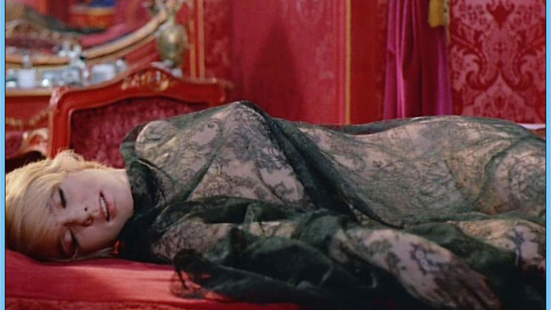 Sexiest Joey Heatherton Scene in Bluebeard. Sexy, SFW, black lace fabric. 538909