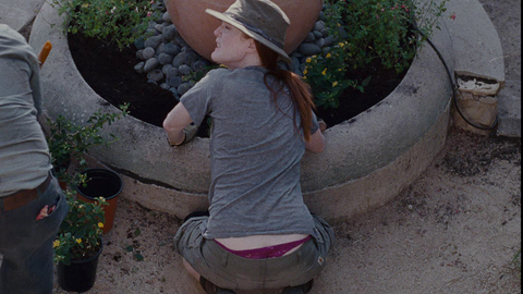 Julianne Moore in The Kids Are All Right (2010) Thong Underwear Gardening Purple Thong 690716