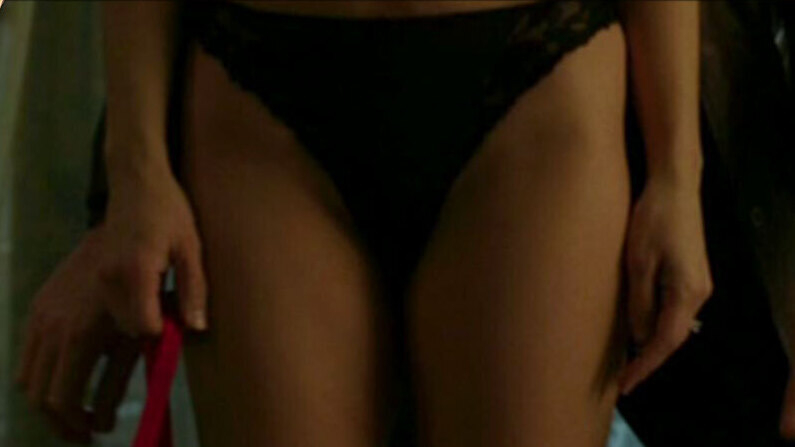Sexiest Scenes of Abby Warner from Shattered. Underwear, black panties, crotch close-up. 647339