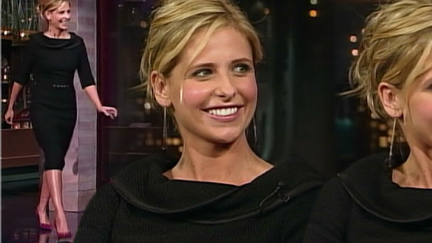 Late Show with David Letterman's Sexiest Scenes with Sarah Michelle Gellar. Sexy, SFW, black dress. 659394