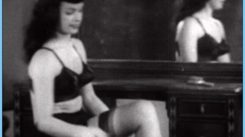 Sexiest Bettie Page Scene in Teaser Girl in High Heels. Underwear, bangs, black and white. 651829