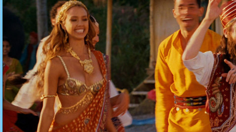 Jessica Alba in The Love Guru (2008) Sexy Brunette Gold Bikini Top 652455