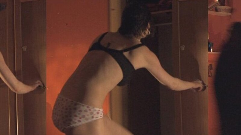 Sexiest Lara Belmont Scene in Ashes and Sand. Underwear, black bra, cleavage. 611407