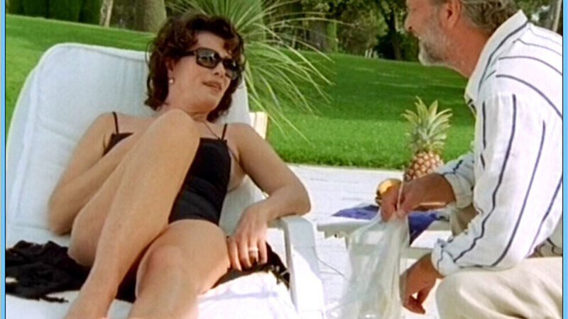 Sexiest Scenes of Corinna from Schöne Witwen küssen besser. Sexy, black one piece, black swimsuit. 617639