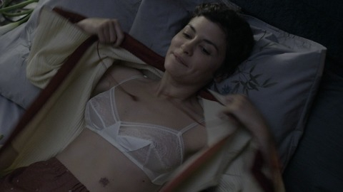Audrey Tautou in Mood Indigo (2014) Sexy Underwear Brunette Open Blouse 750812