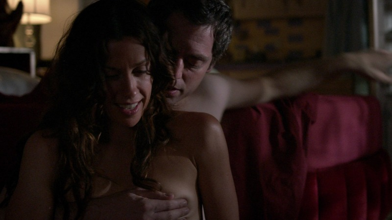 Hottest Alanis Morissette Scene in Weeds. Sexy, brunette, hand bra. 750590