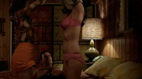 Sexiest Scenes of Megan Draper from Mad Men. Underwear, FFM, pink bra and panties. 739757