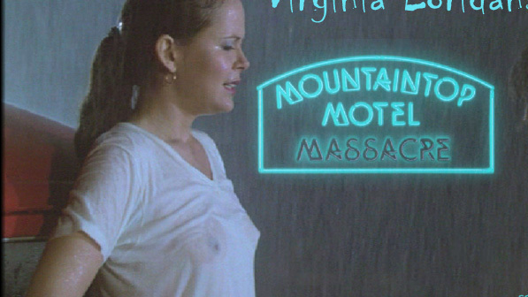 Sexiest Virginia Loridans Scene in Mountaintop Motel Massacre. Sexy, brunette, hair in ponytail. 585367