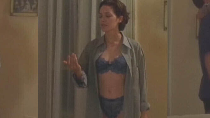 Sexiest Mili Avital Scene in Kissing a Fool. Underwear, SFW, blue bra and panties. 688081