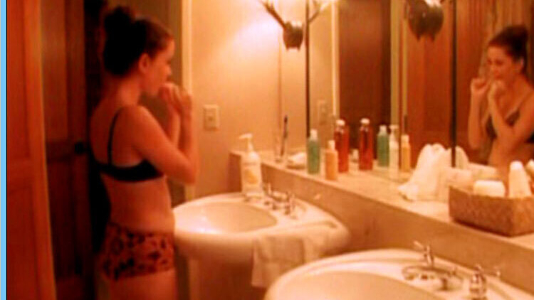 Hottest Marguerite Moreau Scene in Off the Lip. Underwear, bathroom, black bra. 618584