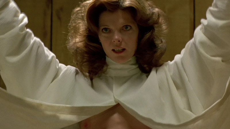 Samantha Eggar Naked in The Brood. Breasts, breast slip, lifting arms up. 810685