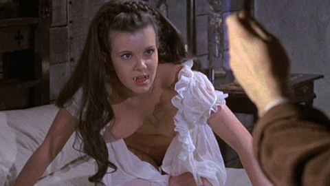 Madeleine Collinson Naked in Twins of Evil. Breasts, Bush, bed, brunette. 712597