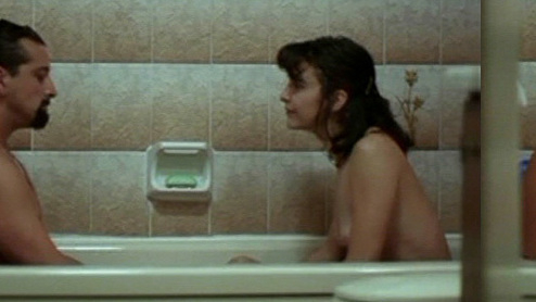Kim Huffman Naked in Three and a Half. Breasts, brunette, couple in bathtub. 604213
