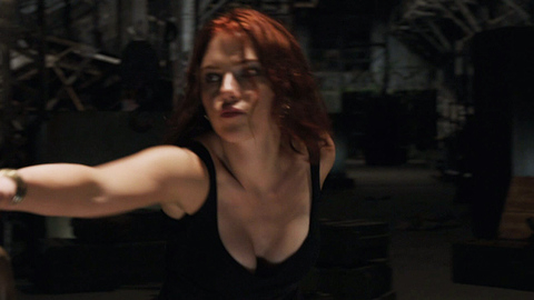 Scarlett Johansson in The Avengers (2012) Sexy Black Tank Top Cleavage 715276