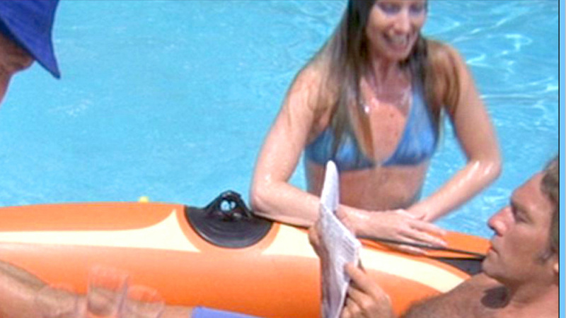 Sexiest Catherine Schell Scene in The Return of the Pink Panther. Bikini, SFW, blue bikini. 596935