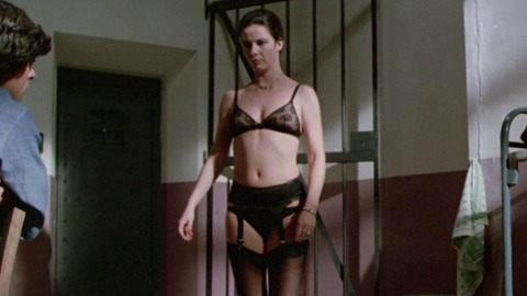 Lorraine De Selle in Women's Prison Massacre (1983) Sexy Underwear Black See Through Bra Jail Cell 778736