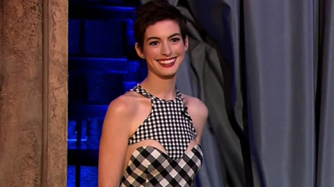 Late Night with Jimmy Fallon's Sexiest Scenes with Anne Hathaway. Sexy, SFW, black and white dress. 712698