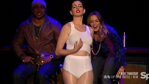 Hottest Anne Hathaway Scene in Lip Sync Battle. Sexy, SFW, dark red lipstick. 762416