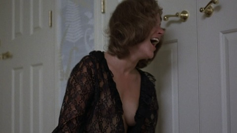 Amanda Davies in Knightriders (1981) Sexy Black Lace Robe Breasts Through Open Robe 742443