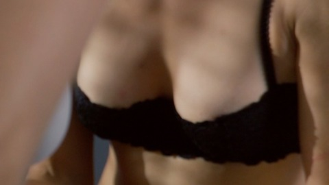 Lena Lauzemis in The Chambermaid (2015) Underwear Black Bra Breast Close Up 773191
