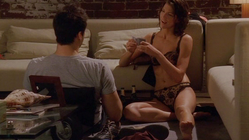 Sexiest Tricia Helfer Scene in Memory. Underwear, SFW, black and white bra. 676483