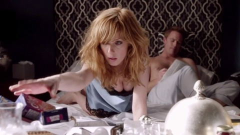 Kelly Reilly in Black Box (2014) Sexy Bed Blue Satin Nightgown 744534