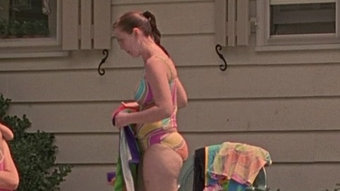 Hottest Lynette Swanson Scenes. Sexy, brunette, colorful bikini. 777225