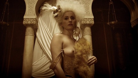 Nudes of Véra from Maison Close. Breasts, amber dress, fur scarf. 756822
