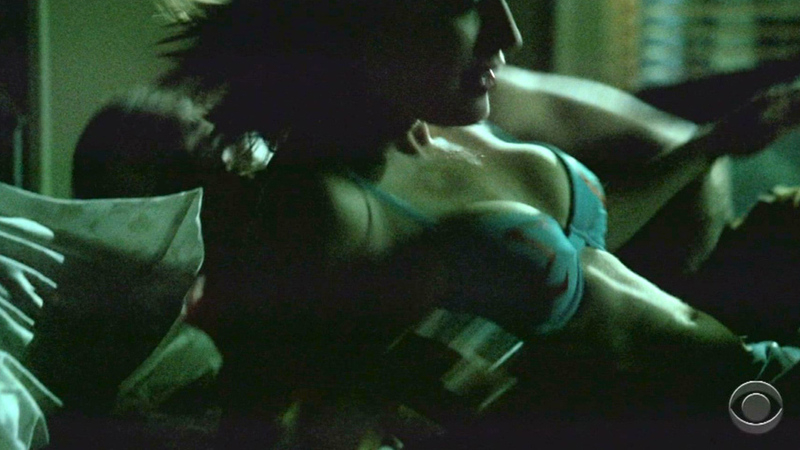 Sexiest Kit Paquin Scene in CSI: NY. Underwear, blue bra, brunette. 682357