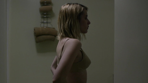 The Blackcoat's Daughter's Sexiest Scenes with Emma Roberts. Underwear, bathroom, hands on hips. 869838
