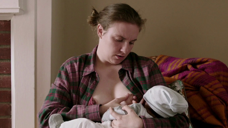 Lena Dunham Nude as Hannah Horvath. Breasts, breastfeeding, hard nipple. 810578