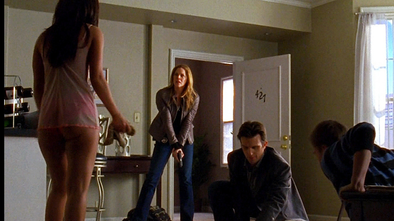 Sexiest Scenes of Olivia Moreno/Morales from In Plain Sight. Thong, Sexy, brunette, butt peeking out. 672863