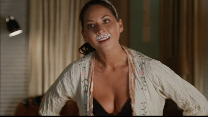 Hottest Olivia Munn Scene in Freeloaders. Underwear, black bra, fake mustache. 719810