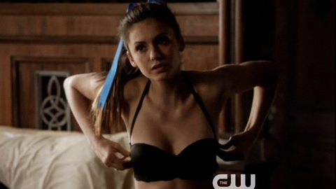 Nina Dobrev in The Vampire Diaries (2009-2016) Underwear Black Bra Bow In Hair 723228