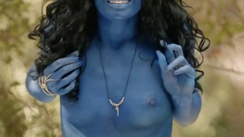Ania Spiering in The Hungover Games (2014) Breasts Black Hair Blue Body Paint 736500