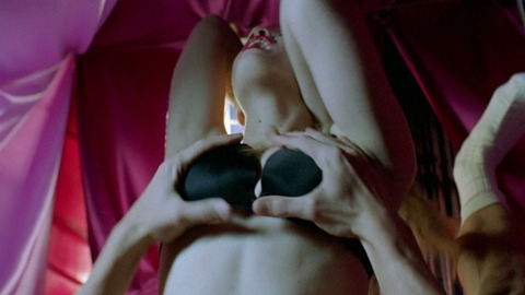 Kim Matula in The Dinosaur Experiment (2013) Underwear Black Bra Hand Holding Breasts 743394