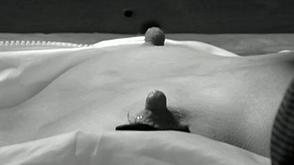 Bunny from The Bunny Game Naked. Breasts, black and white, hard nipples. 713099