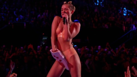 Sexiest Miley Cyrus Scene in MTV Video Music Awards. Sexy, hand on crotch, short hair. 728383