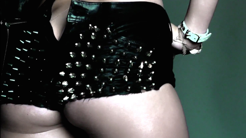 Sexiest Miley Cyrus Scene in V Magazine Photo Shoot 2013. Sexy, SFW, leather shorts. 725053